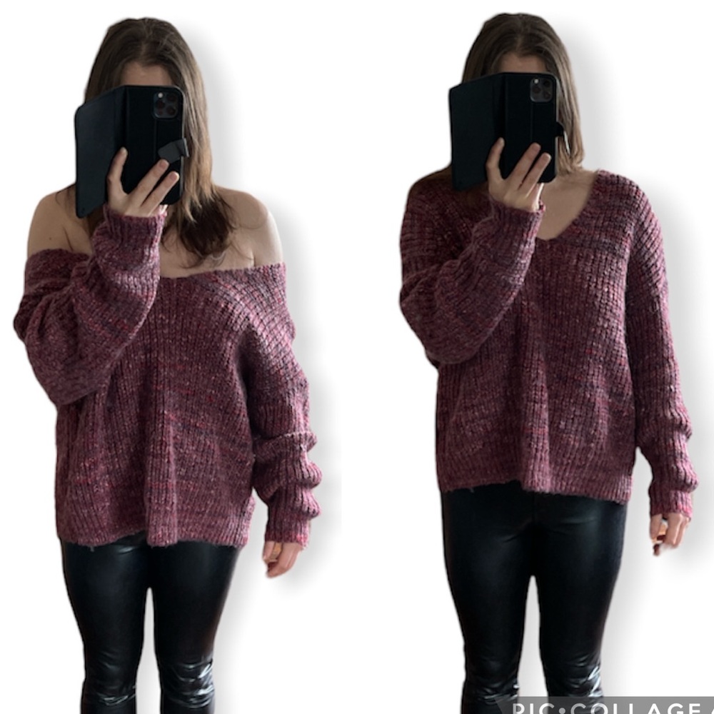 Chunky Knit Loose Fitting Slouchy Bohemian Off The Shoulder Sweater Size XL